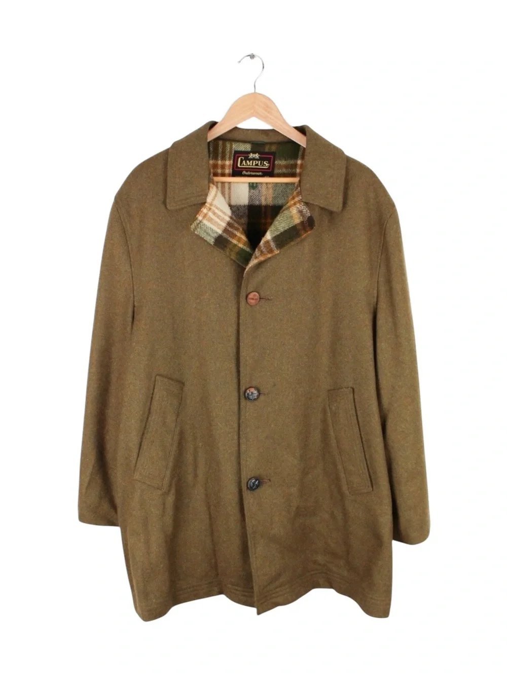Vintage 60s Campus Outerwear Wool Coat Men's 44 Made in USA Plaid Lined Jacket